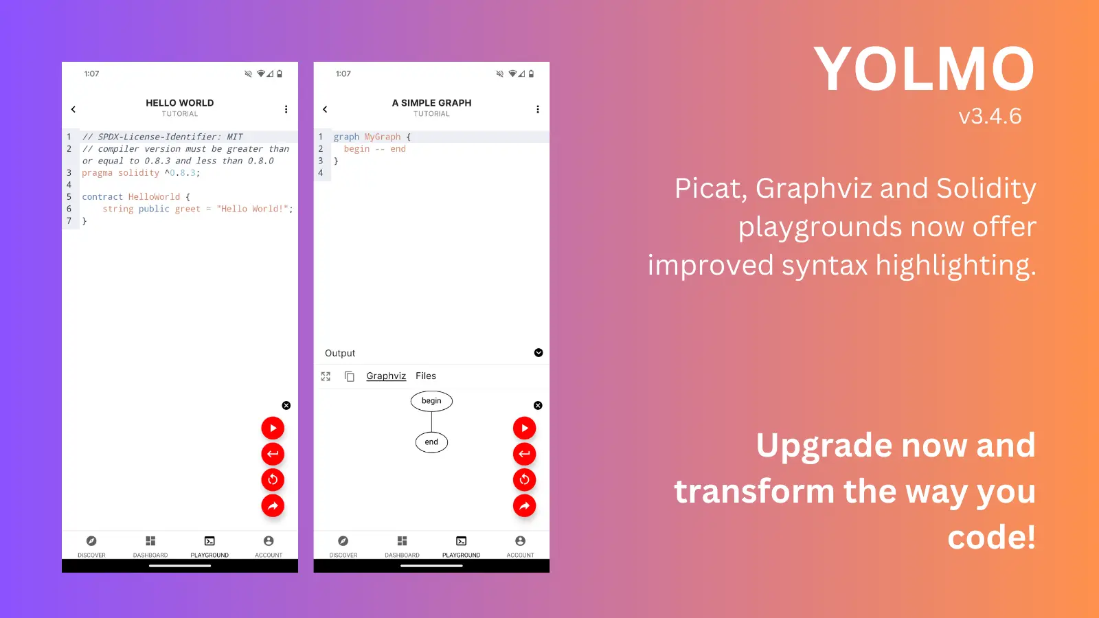 Picat, Graphviz and Solidity playgrounds now offer improved syntax highlighting.